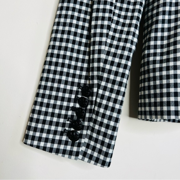 Veronica Beard Cottage Gingham Large Lapel Blazer in Black / White - Picture 12 of 16